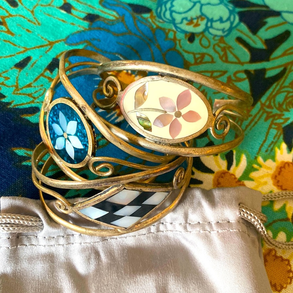 Lot of 3 Vintage Hecho en México Cuff Bracelets